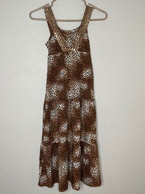 Summer  Dress Forever Me sleeveless, tiered maxi dress featuring a brown and whi